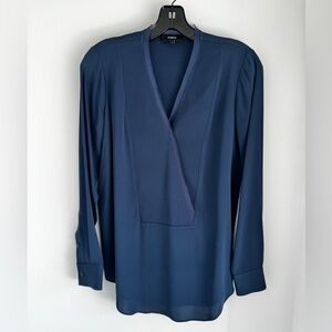 Navy Long Sleeve Silk Blouse